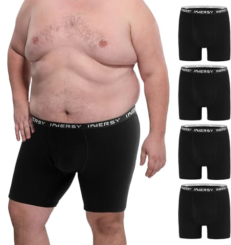 INNERSY Boxer da uomo, taglie grandi, mutande da uomo, in cotone, con apertura, taglia XL, confezione da 4, 4 nero, 3XL Große Größen