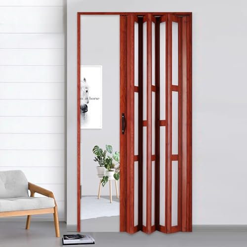 Falttür Falttüren Aus Metall in Brauner Holzmaserung, Tor Aus Mattiertem Acryl mit Einziehbaren Paneelen für Küche/Waschküche, Sichtschutz Aus Ziehharmonika-Material(46x80in(116.8x203.2cm))