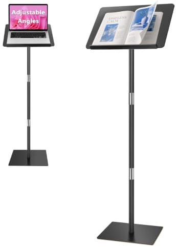 koretech Podium Stand, Lecterns & Podiums, Acrylic Podium, Portable Podium Stand, Adjustable Angles with Metal Base, Podium for Classroom, Church, Weddings, Speech, 16 L x 12 W x 48 H, Black