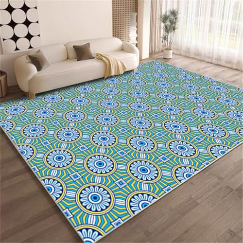 RUGMRZ Spiel Teppich Rutschfester Teppich Blaues rundes Druckdesign ist schön und anpassbar Tepiche Für Schlafzimmer 80X200CM