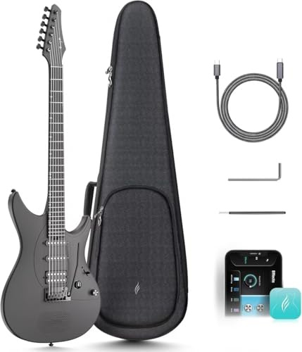 E-Gitarre Inspire 99,1 cm (39 Zoll), intelligente elektrische Kohlefaser-Gitarre mit 15 W kabellosem Lautsprecher, 20 verschiedene Töne, integrierte Voreinstellungen, Ladekabel, Einstellschlüssel und