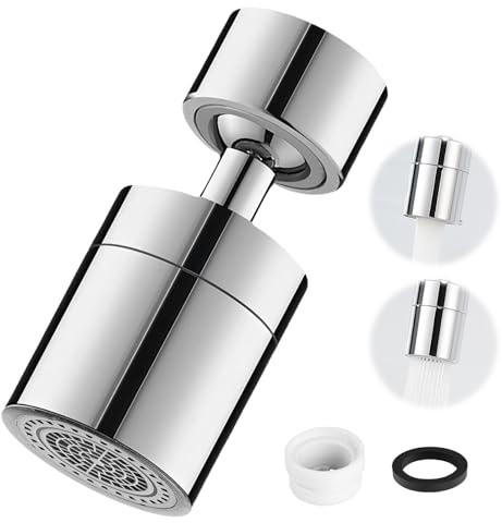 Wasserhahn Aufsatz Schwenkbar, 360° Drehbar Wassersparer mit 2 Sprühfunktion, M22/M24 Gewinde Wasserhahn Luftsprudler für Küchen Bad