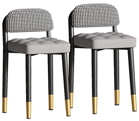 Generisch Esszimmerstühle, 2er-Set, stapelbarer Stuhlhocker, Moderne Küche mit schwarzen Metallbeinen, Akzentstuhl mit Lederpolsterung, weiche Sitze für das Schlafzimmer (/Grau)