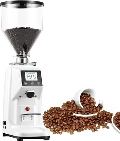 vnmudzeo Moulin à Café Expresso éLectrique, Commande par éCran Tactile Et Deux Modes De Mouture. Votre Café Commence par Une Mouture Parfaite,White-1500ml