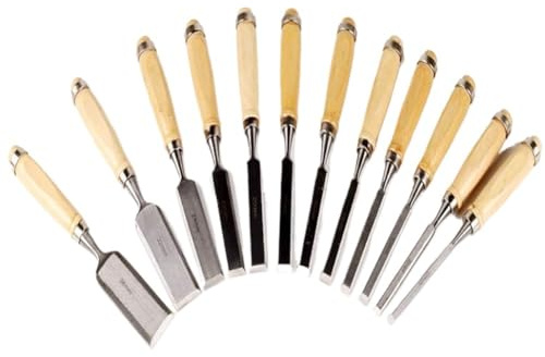 Set di 12 scalpelli Professionali for Legno, Utensili manuali for Intaglio del Legno, sgorbie Professionali for falegnameria/carpenteria con Manici in Legno, Utensili Fai da Te
