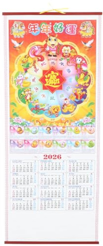 Housoutil Wandkalender 2026 Zum Jahr Des Pferdes Traditioneller Chinesischer Rattan-Wandrollenkalender Mit Feinem Druck Monatsplaner FüR BüRo Und Heimdekoration Chinesische Sternzeichen Kalender