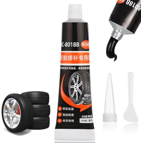 Flintronic Colla per Riparazione Pneumatici, Sigillante Pneumatici Auto,con Ugello e Raschietto Riparazione Rapida di Crepe e Buchi nei Pneumatici, per Bici/Moto/Auto-30ml