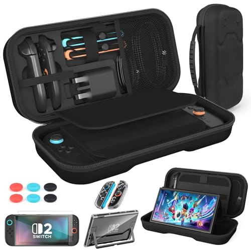 Étui pour Nintendo Switch 2 (2025) - Pochette Housse de Transport - Etui Rigide Portable Sac de Voyage avec 24 emplacements pour cartes de jeu et support pour Nintendo Switch 2 Console Accessoires