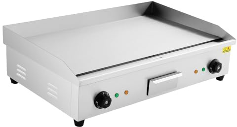 Elektrische Grillplatte,4,4KW Elektrischer Tischgrill mit Fettschublade,50-300 °C, 28,6 * 15,75-Zoll-Grill,Gebratener Eier,Pfannkuchen,gegrilltes Fleisch,Silber