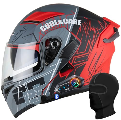 RHBDDHV Bluetooth Modular Motorbike Helmet, ECE Approved Flip-Up Full Face Motorcycle Helmets, Dual Visor Speakers, Lightweight Anti-Fog Ventilated Helmet for Men Women Touring Commuters