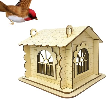 Ahuuen Caja | Casa De Aves Natural De Madera,Refugio para Jardín Balcón Patio Parque con Espacio para Anidamiento Y Alimentación