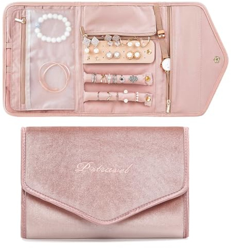 GONZTEL 1 Stück Schmuckroll Organizer Tasche, Faltbar Reise Schmuck Organizer, Tragbare Schmuckrollen, Travel Schmuckaufbewahrung Tasche für Ohrringe, Ringe, Halsketten, Uhren, Armbänder, Broschen
