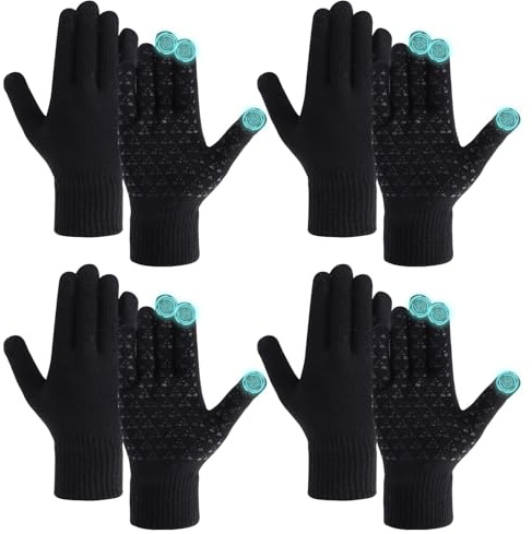 BBXWANG 4 Paires de Gants Tactiles d'Hiver pour Femmes et Hommes, Gants Thermo Magiques Élastiques Antidérapants en Tricot pour l'Hiver