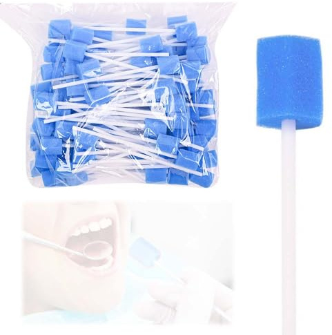 HABNI Mundpflegestäbchen 100 Stück, Einweg Mundpflege Schwämme, Blau Sechseckiges Design, 13.5 Cm Lang, Ideal Für Zahnkliniken, Pflegeheime, Krankenhäuser
