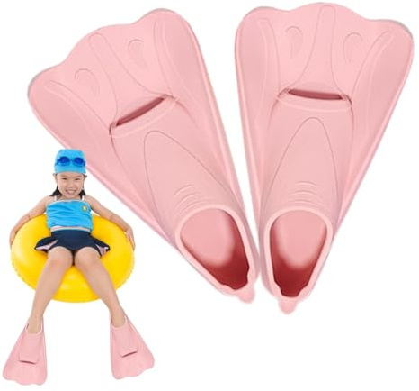 Pinne da nuoto per bambini, rosa corte, in silicone, per allenamento e immersioni, principianti, ragazzi e ragazze