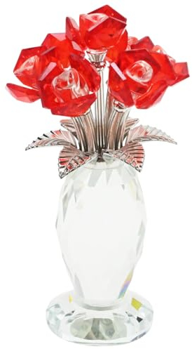 MospdyGear Red Crystal Rose Figurine for Women, Exquisite Handmade Glass Figurine Bouquet, for Home Display, Anniversary & Valentine‘s Day Keepsake