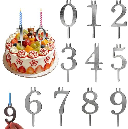 Reusable Number Candle Holder Set for Birthday Cakes - Digital Birthday Cake Candle Holder Set, 0-9 Numbered Birthdays Cake Candle Holder Set, Adjustable Candles Stand for Family Bakers Party