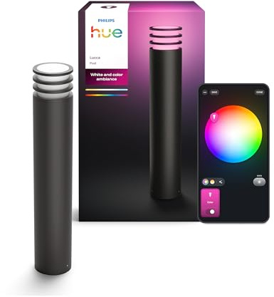 Philips Hue Lucca LED Laterne für den Außenbereich, Einstellbares Weißes und Buntes Licht, 1.100 lm, mit A60 Leuchtmittel, Dimmbar, IP44-Wetterfest, Matter-zertifiziert, Zigbee