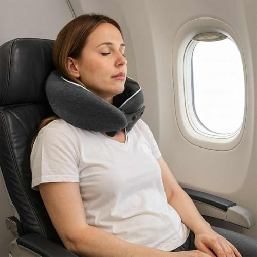 LoogCape Reisekopfkissen für den Nacken Dunkelgrau aus Memory-Schaum ergonomisch atmungsaktiv waschbar für Seitenschläfer Bauchschläfer Rückenschläfer, kompakt, kühlend, mit Bezug