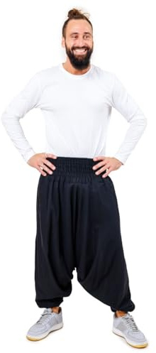 FANTAZIA Pantalon Sarouel Elastique uni Aladin sarwel Indien - Taille S au XXXL - 100% Coton - Noir - - Confortable & Original - Créé en France, Fabrication Ethique Depuis 2004 - Harem Pants