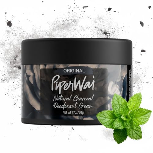 PiperWai Natural Deodorant w/Activated Charcoal | 24-Hour Sweat Protection, Vegan, Aluminum Free Deodorant for Women & Men | Travel Essential Shark Tank Product | 1.7oz (50g) Scented Single Jar