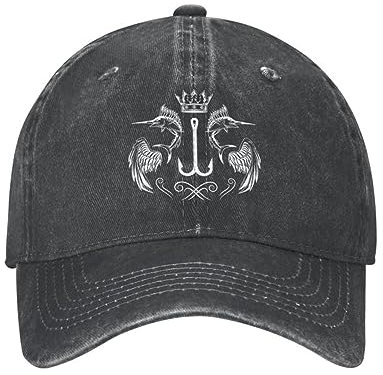 WVVCXCC Baseballkappe Unisex und modisch Personalisierter Schwertfisch Angelhaken Tier Fisch Krone Flügel Schild Wappen Logo Baseballkappe Sonnenschutz Verstellbarer Vater Hut Sport Outdoor-Geschenke
