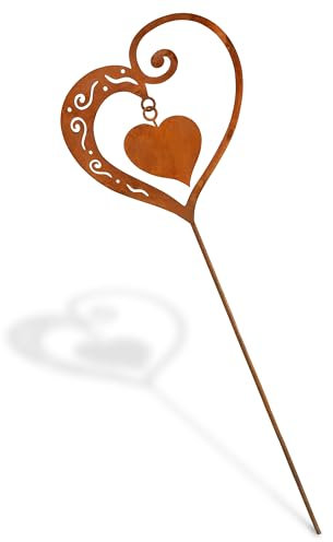 Rostikal Rost Gartenstecker Herz - 62 cm - Handgefertigter Edelrost-Blumenstecker aus Metall - Robust & Wetterfest - Beetstecker Garten-Deko für Blumenbeet, Terrasse, Balkon