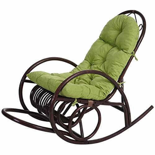 Mendler Schaukelstuhl HWC-C40 - Auflage grün | Schwingsessel, Rattansessel, braun