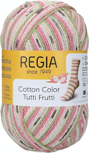 REGIA 4-fädig Cotton Tutti Frutti 9801621-02419 drachenfrucht Handstrickgarn, Sockengarn, 100g Knäuel