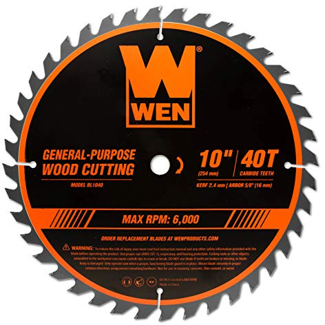 WEN BL1040 10-Inch 40-Tooth Carbide-Tipped Professional Woodworking Saw Blade for Miter Saws and Table Saws