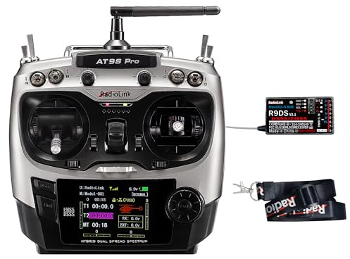 Radiolink AT9S Pro 10/12CH RC Sender R9DS Grau Long Range (Mode 2) | Hohe Reichweite, Fernsteuerung für RC Flugzeug, FPV GPS Drohne, Auto, Boot