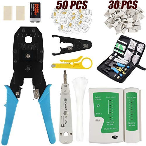 JENABOM 12 in 1 Network Tool Kit - RJ45 RJ11 CAT5 CAT6 Crimping Tools, LAN Cable Tester, Wire Stripper