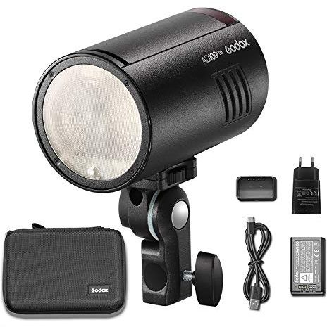 Godox AD100Pro Flash inalámbrico 2.4G con Pantalla OLED, 5800K, 1/8000s, sincronización TTL/Multi/M, con batería de 2600 mAh para Canon, Nikon, Sony, Olympus, Panasonic, Pentax (Negro)