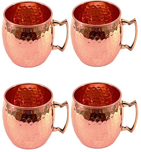 TreegoArt Lot de 4 tasses en cuivre pur martelé style tonneau