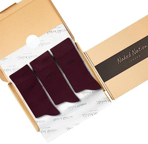 Naked Nation - Calzini da uomo in bambù, traspiranti, super morbidi, confezione da 3 paia di calzini per abiti da uomo Rosso scuro L