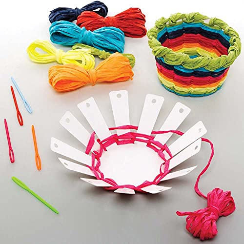Baker Ross FE184 Kits paniers à tisser en couleurs de l’arc-en-ciel - Pack de 5, Loisirs créatifs pour enfants, la couture pour les débutants