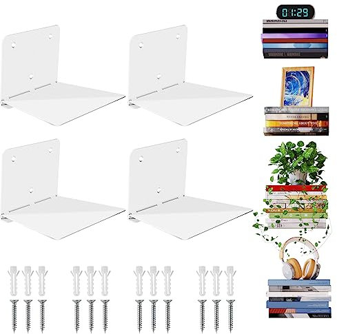 Sheeliy Mensole da Muro per Libri, Invisibili Metallo, Scaffale Libreria Bianche Moderne per Camera da Letto e Soggiorno, Scaffali Galleggianti Robusti Ufficio, Cucina, Aula, Set di 4