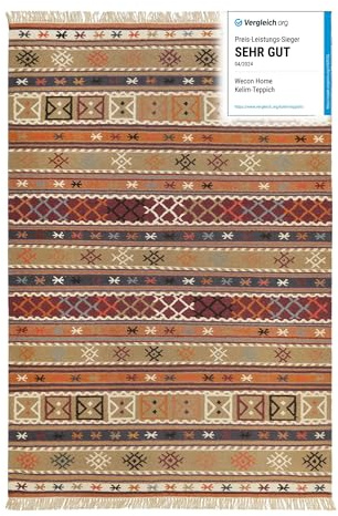 Kelim Tappeto in migliore lana, sostenibile, tessuto a mano, in fibra naturale, adatto per soggiorno, camera da letto, corridoio, Esprit Home (160 x 230 cm, sabbia marrone colorato)