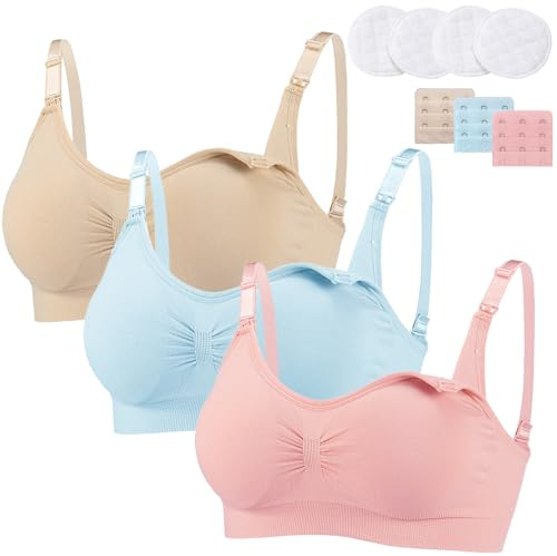 Bysion 3 Pack Women’s Nursing Bra Wireless Seamless Maternity Bra Breastfeeding Bras Bralette Camisole Tops Sleeping Bras with Removable Pads