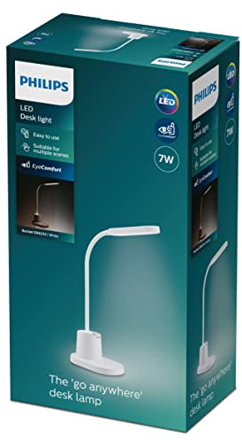 Philips LED Bucket Desk Lamp [Cool White Light 4000K - White] 8W - Charge with USB. for Home Indoor, Work, Study, Reading Lighting