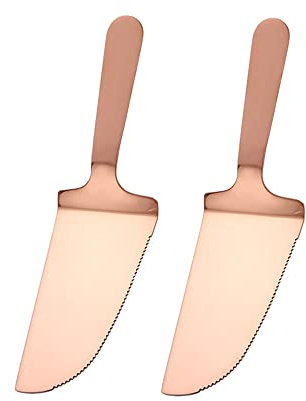 2 Stück Edelstahl Tortenschaufel Tortenheber mit Gezahnte Schneidklinge,Tortenmesser Kuchenheber Kuchenmesser Kuchenschaufel Tortenschieber für Kuchen Pizza Käse Torten,Spülmaschinenfest,Roségold