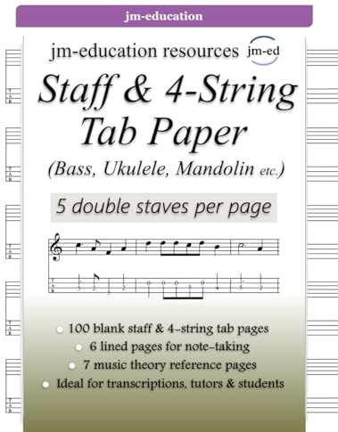 Staff & 4-string Tab Paper: (Bass, Ukulele, Mandolin etc.)