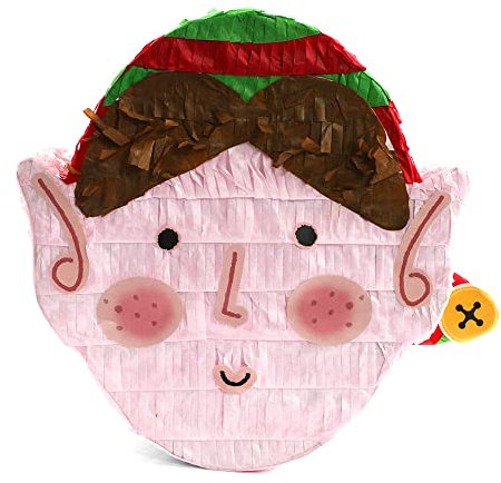 Christmas Pinata Fun Size Xmas Elf Head Shaped Pinata With Face Stickers - Fun Kids Party Activity Decoration