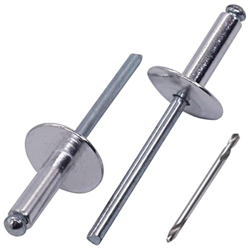 SKIR'CO (30 piezas) Remaches ciegos de aluminio con brida grande de 4,8 x 16 mm, mandril de acero, broca incluida