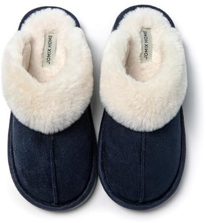 JOMIX Chaussons Femme Hiver Fourrées en Peluche Pantoufles Élégant d’intérieur à Bout Fermé Mule Sabot Semelle Caoutchouc Antidérapante Légères Silencieuses Confort Chaud pour la Maison X005 Bleu 38