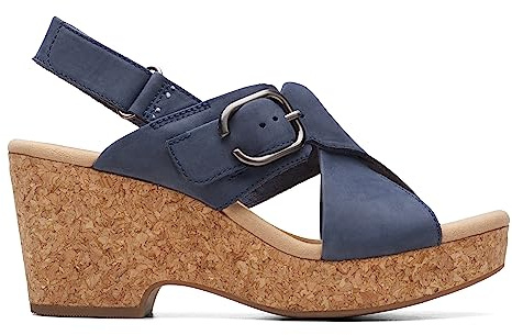 Clarks Collection Women's Giselle Dove Wedge Sandal, Navy Nubuck, 10 Medium US