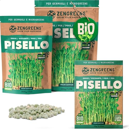 ZenGreens® - Semi di pisello biologico - Scegli tra 10g, 200g e 500g - Germogli di pisello - Germinazione superiore al 97% - Microgreens