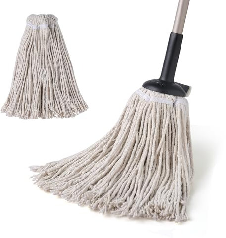 Eyliden Floor Mop with 2 Reusable Mop Heads, Non-Touch Replacement, Adjustable Cotton Mops for Floor Cleaning, Scratch-Free Absorbent Industrial String Mop for Tile Wood Kitchen Bathroom