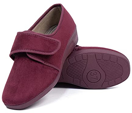 COZSERIES Zapatillas de Casa Mujer Invierno | Zapatos de Paño con Cuña | Calzado Anatómico con Cierre de Gancho y Bucle | Suela de Caucho Antideslizante | Interior de Suapel | Burdeos | Talla 37