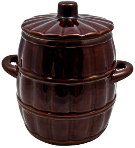 BirnePower Keramikfass Sauerkrauttopf Rumtopf Gurkentopf Gärtopf Tontopf mit Deckel Einlegetopf aus Keramik Steingut Gurkentopf (4,5L)